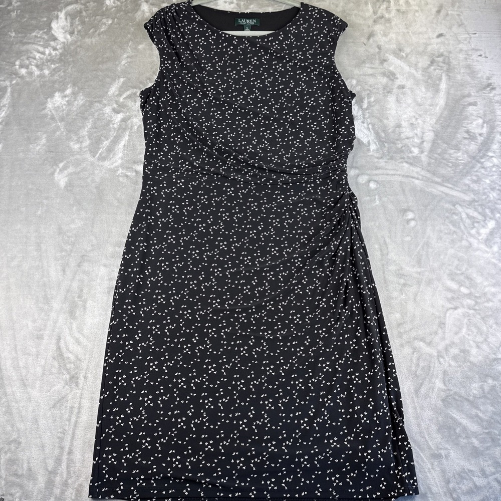 Lauren Ralph Lauren Cocktail Dress Women's‎ 16 Black White Pattern Ruched (1283)
